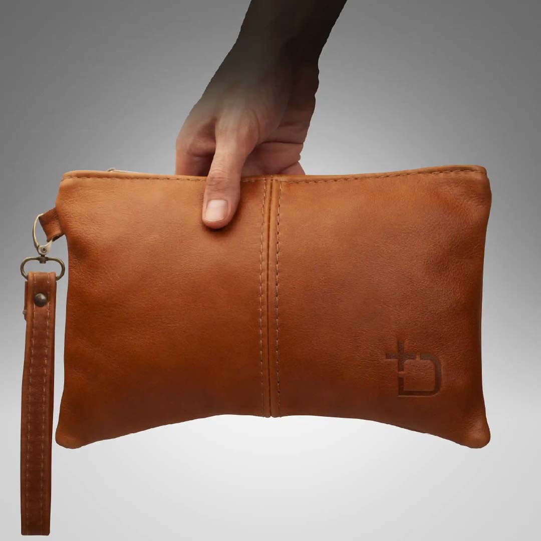 Genuine Leather Sling Clutch Bag - Ginger